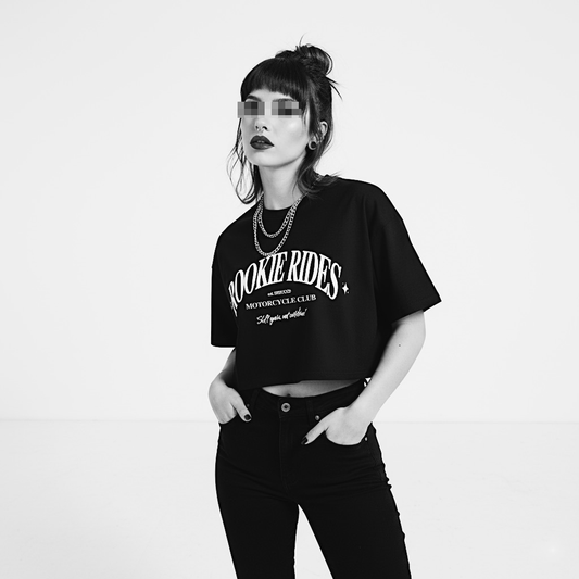 ROOKIE RIDES Motorcycle Club Crop Top Tee